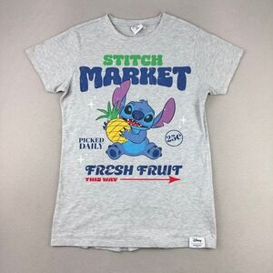 Skinnydip Disney Stitch Market T-Shirt Men S Gray Graphic Fresh Fruit Pineapple